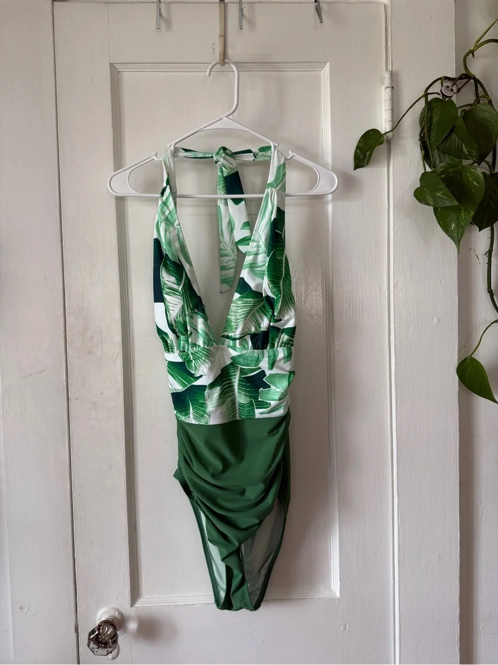 Green Tropical Print One-Piece Swimsuit